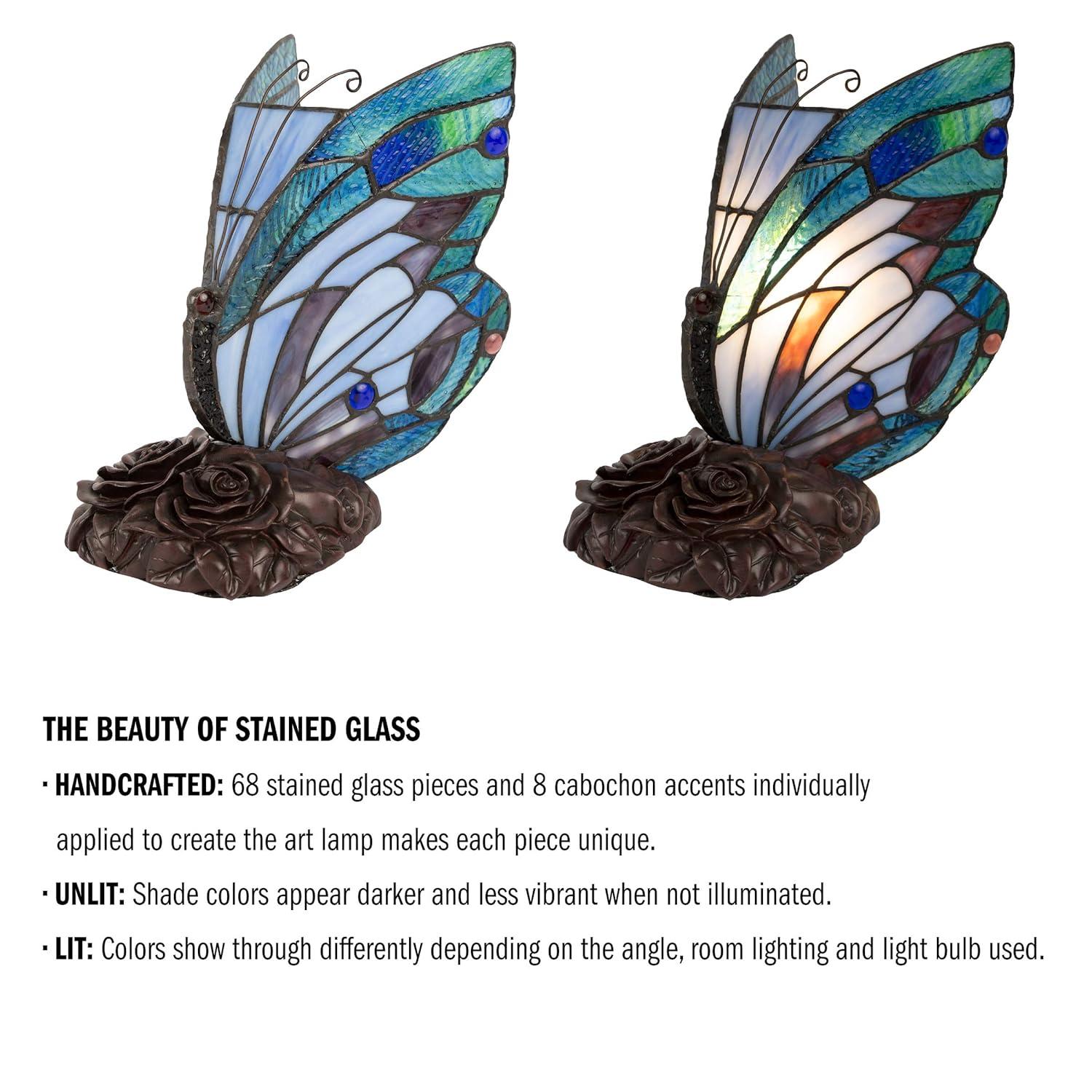 Tiffany Style Butterfly Lamp - Stained Glass Table or Desk Light LED Bulb Included - Colorful Vintage Look Butterfly Decor by Lavish Home