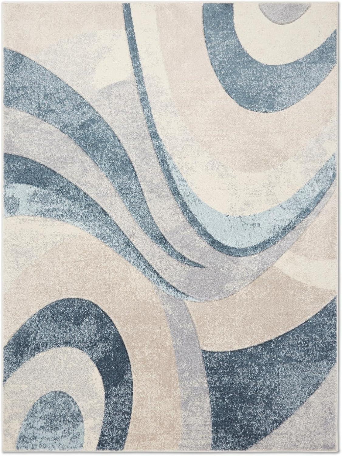 Tribeca Blue and Gray Abstract Synthetic Area Rug