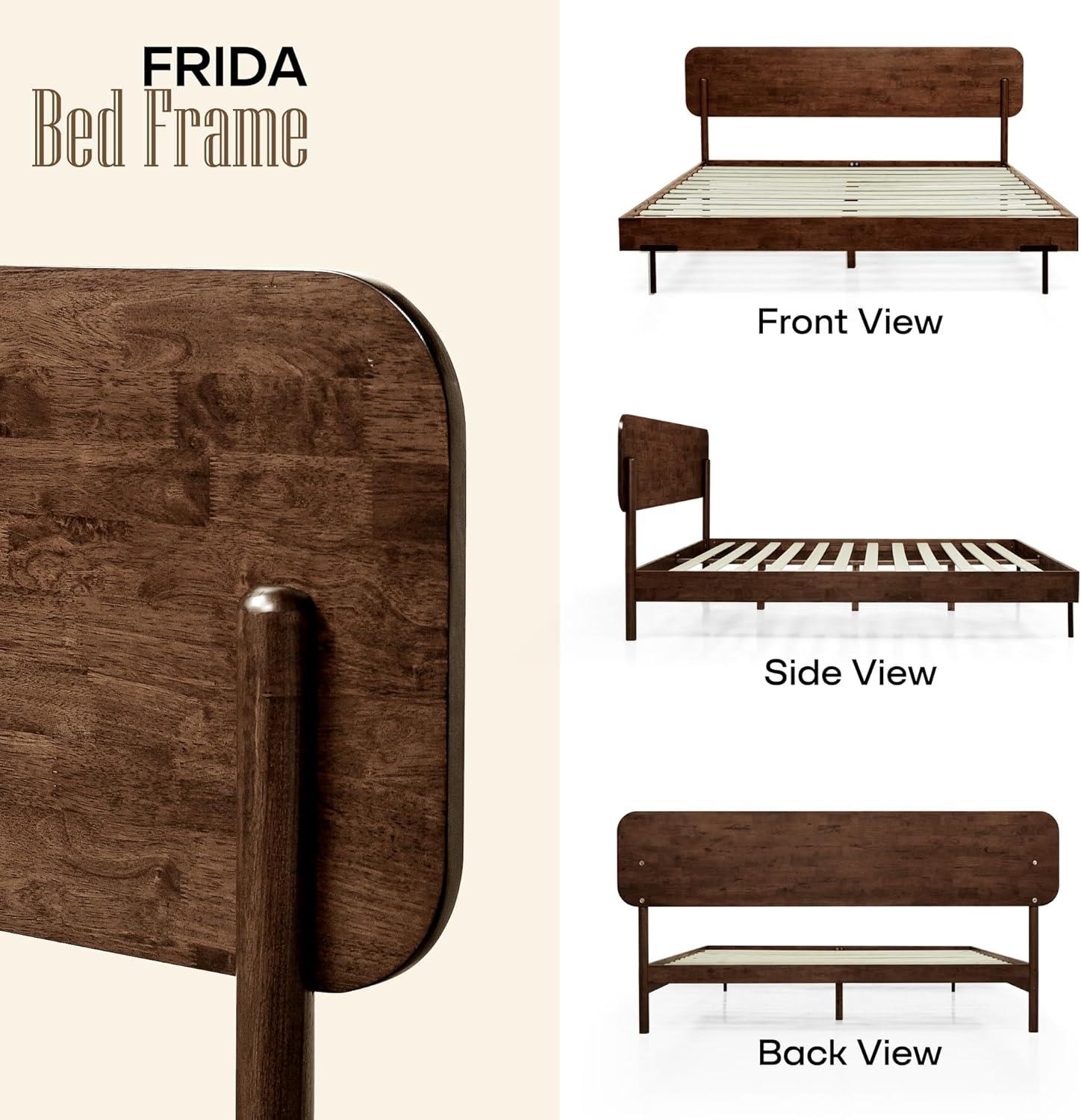 Acacia Frida King Size Bed Frame and Headboard, King Size Platform Bed Frame Scandinavian Wood Bed Compatible with All Mattress Types, Wood Slats Support, King Bed Frame Wood Bed Frame, Walnut