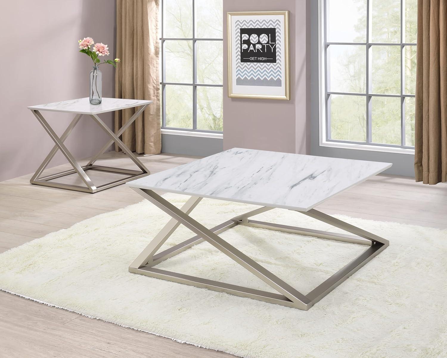 Zurich Square End Table White/Chrome - Steve Silver Co.