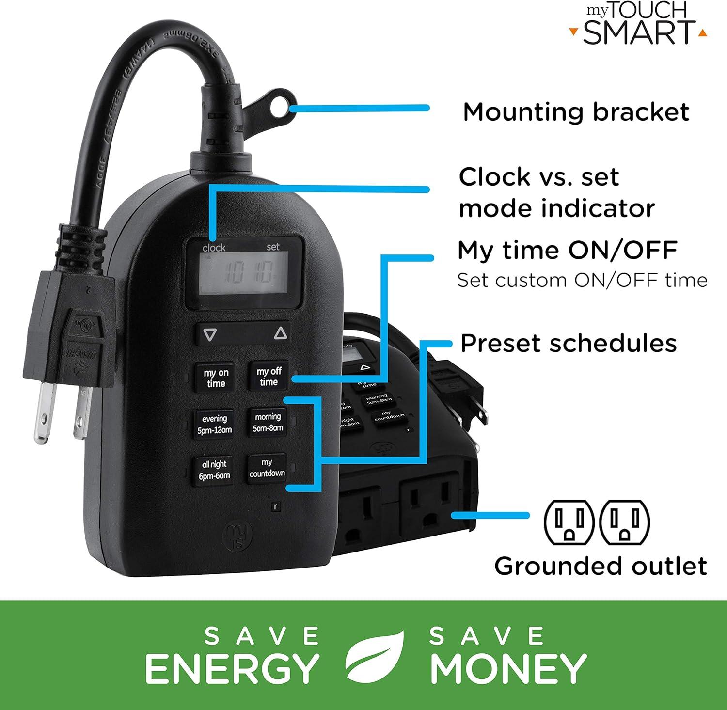 myTouchSmart Programmable Outdoor Plug-in Digital Timer, 2-Outlets, 26898, 0 amps