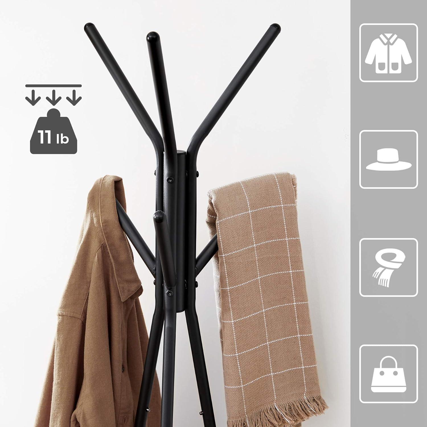 Coat Rack Freestanding Coat Hanger Stand Hall Tree with 2 Shelves for Clothes Hat Bag Industrial Style Greige and Black