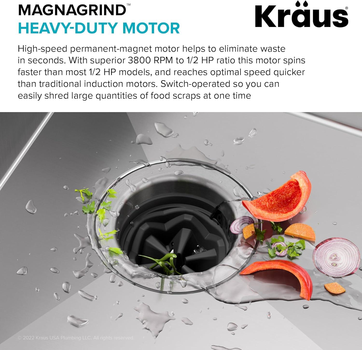 KRAUS WasteGuard Continuous Feed Motor Garbage Disposal with Power Cord and Universal Mount