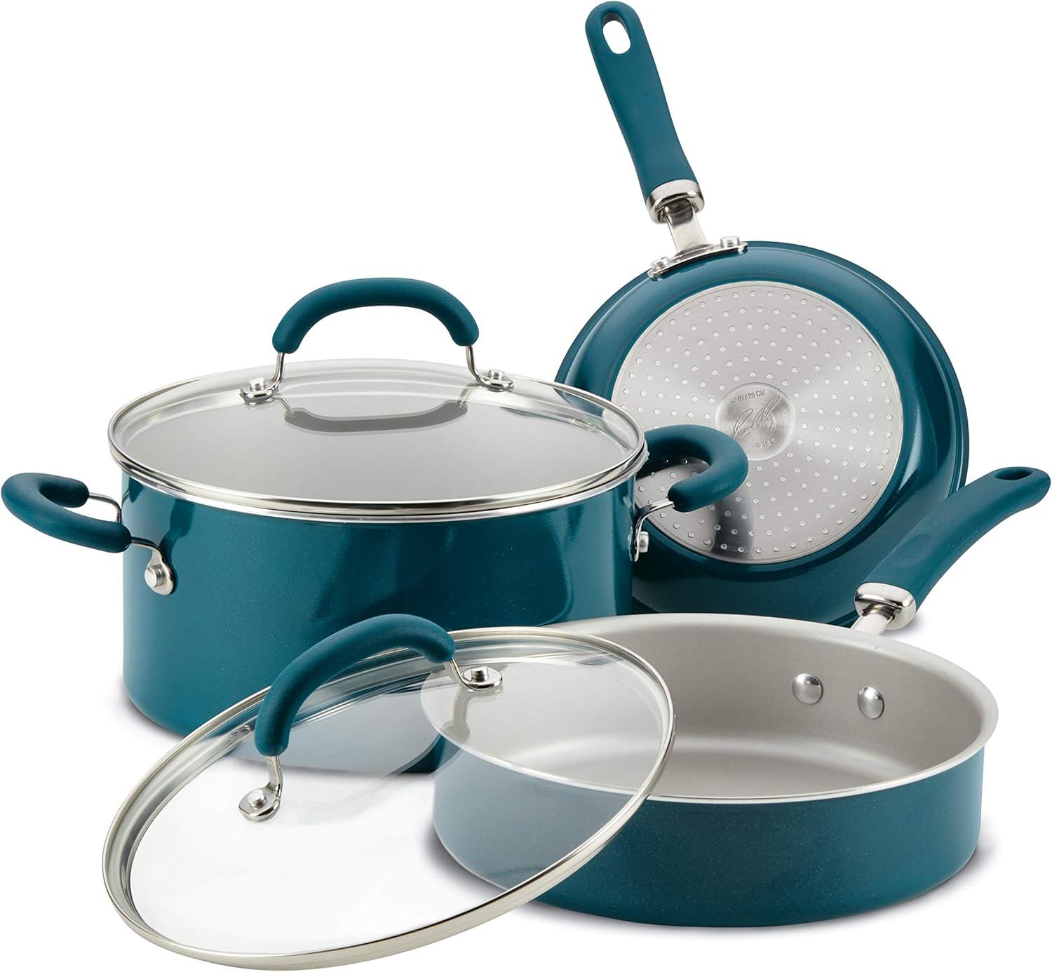 Rachael Ray Create Delicious Aluminum Nonstick Cookware Set, 13-Piece, Teal Shimmer