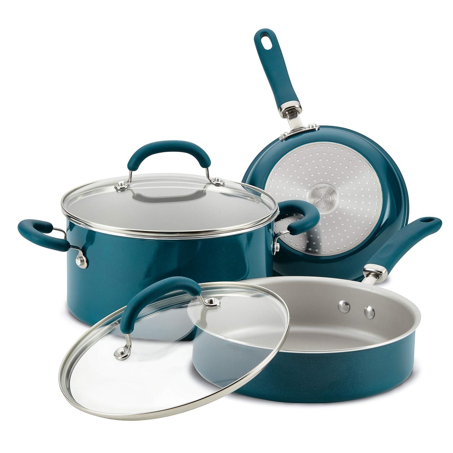 Rachael Ray Create Delicious Aluminum Nonstick Cookware Set, 13-Piece, Teal Shimmer