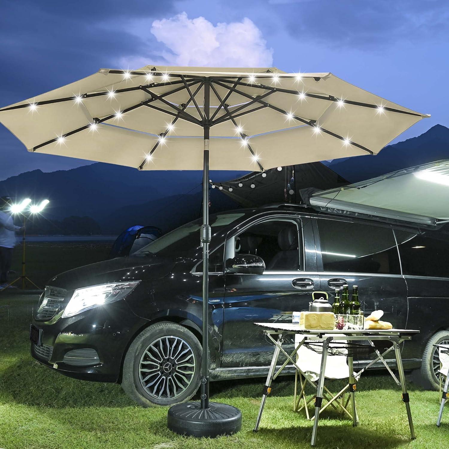 Latitude Run® 9 Feet Patio LED Solar Umbrella With Crank