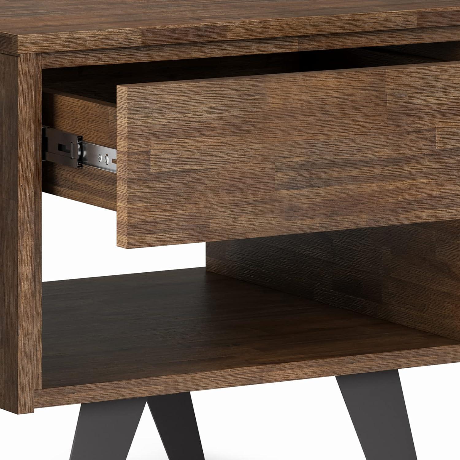 Lowry 22"W Solid Acacia Wood Square End Table with Storage Drawer