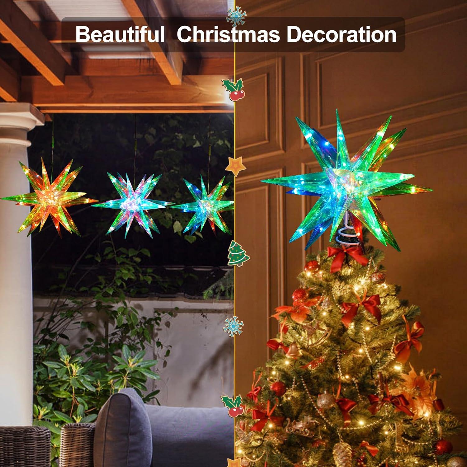 Christmas Star Tree Topper, 13.8" Xmas Smart Tree Decorations, Crystal-like 3D Polygonal Shell, App Control LED Christmas Light, Music Sync RGB Color Changing with Remote for Indoor and Outdoor Decor