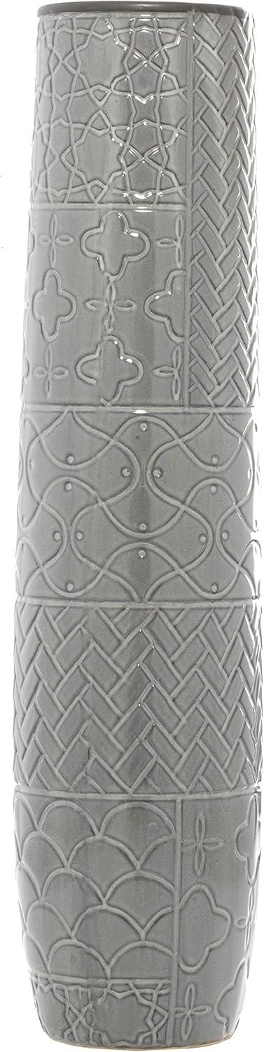 Ceramic Slim Engraved Patterned Decorative Gray Vase