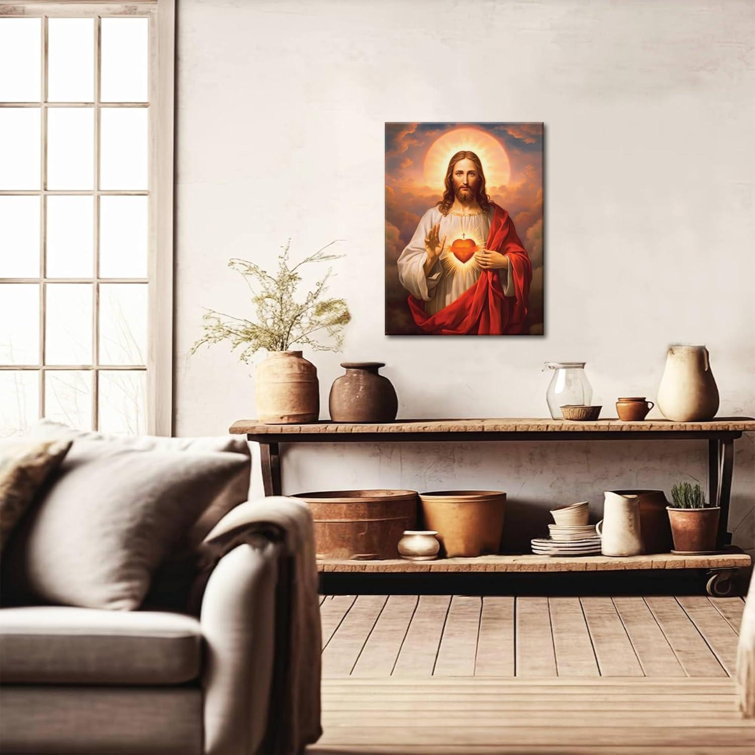 Sacred Heart of Jesus Religious Canvas Wall Art