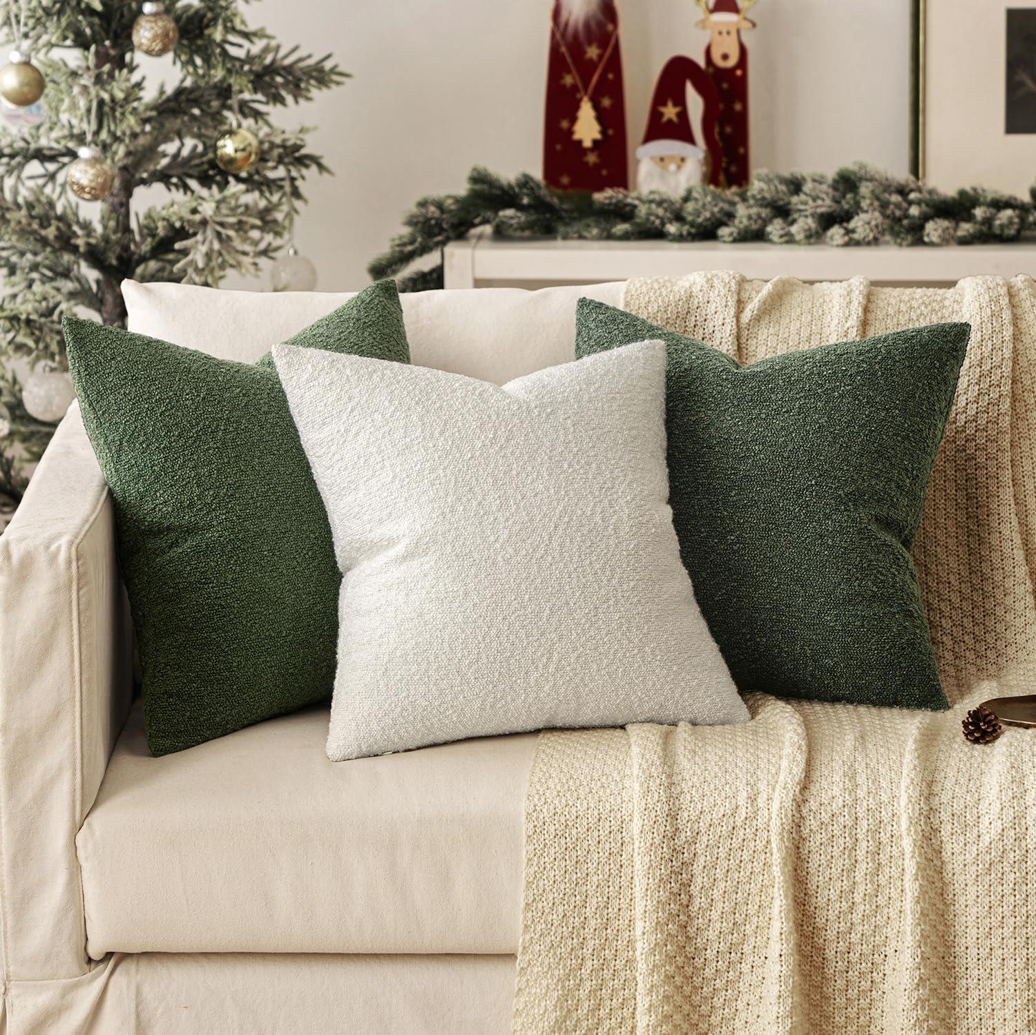 Boucle Decorative Throw Pillow Covers for Couch Set of 2, 18x18 inches, Beige