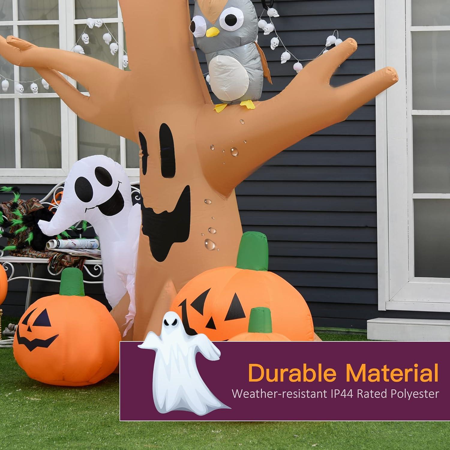 HOMCOM 7.5' Tall Lighted Inflatable Cute Halloween Decoration, Haunted Tree With Owl, Ghost, Pumpkins, Blow Up Outdoor LED Yard Display, Waterproof