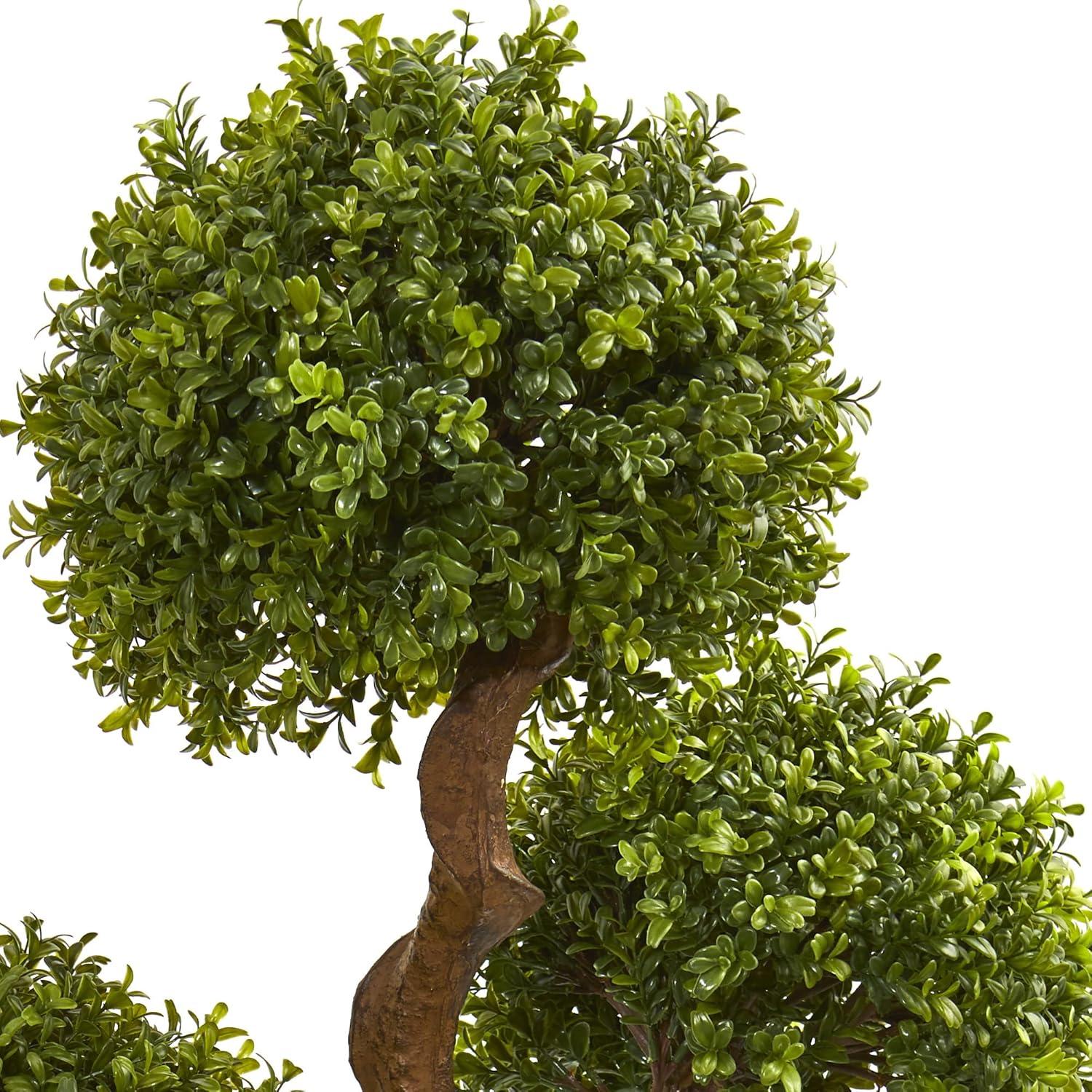 42" Green Silk Boxwood Topiary Tree in Black Pot