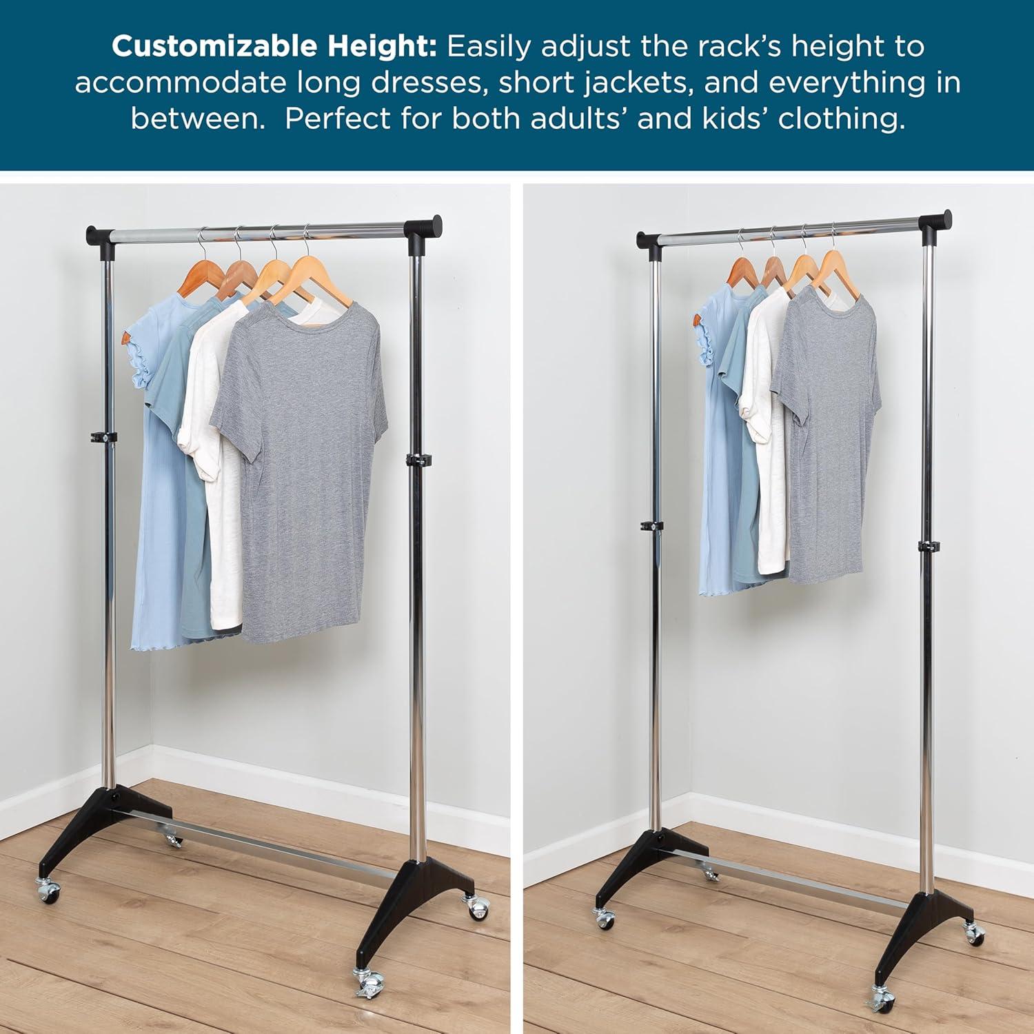 Adjustable Chrome and Black Rolling Garment Rack