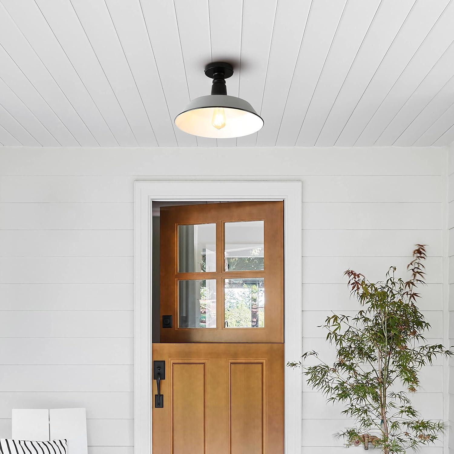 Gray and White Glass Industrial Semi Flush Mount Light