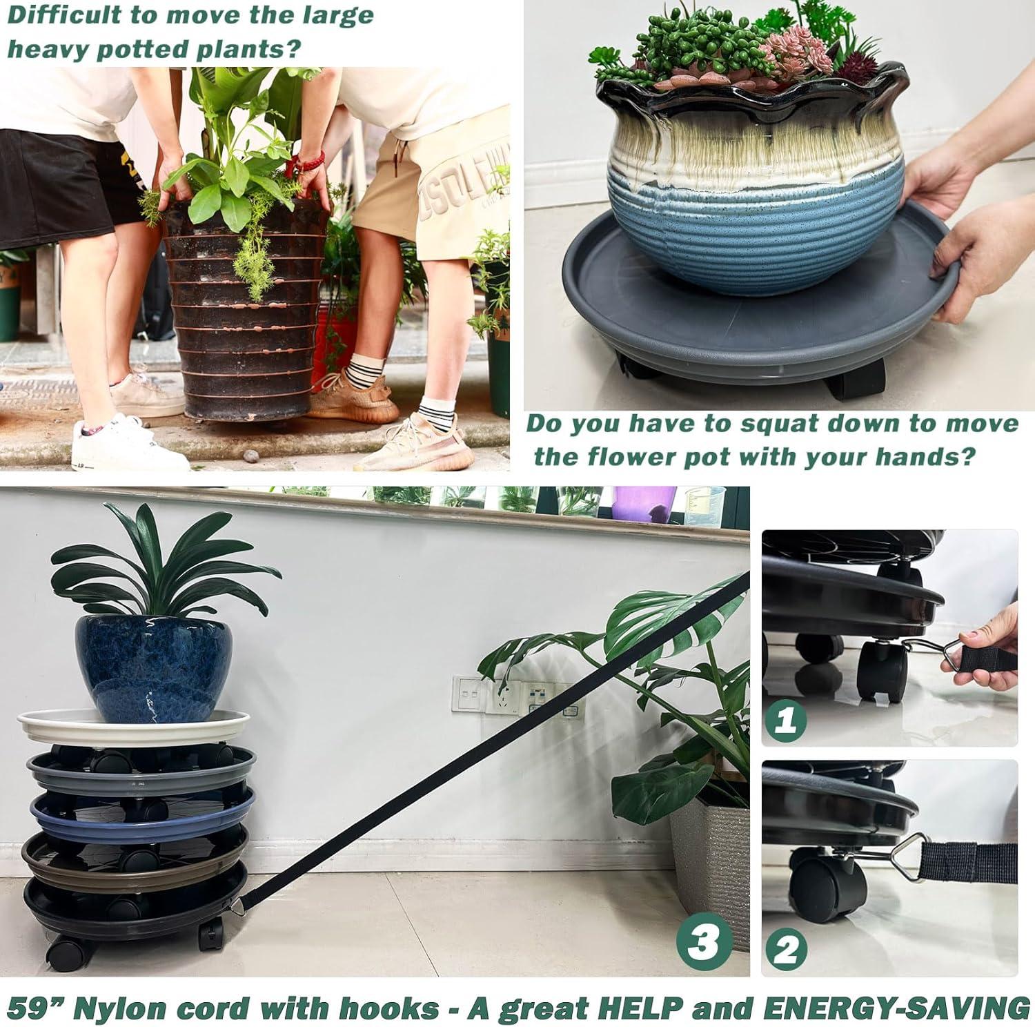 Black Extra-Large Plastic Plant Caddy with Wheels, Set of 5