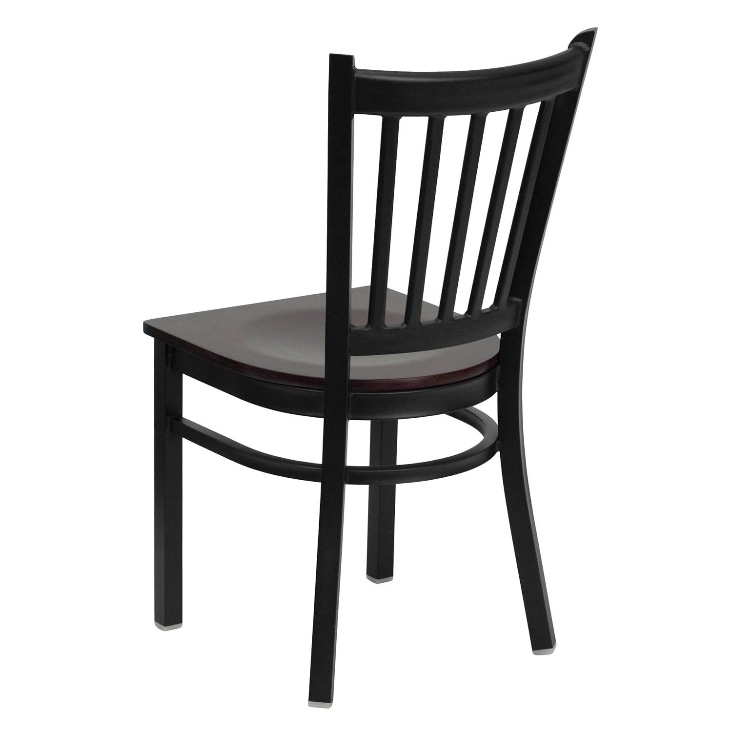 Flash Furniture HERCULES Series Black Vertical Back Metal Restaurant Chair - Mahogany Wood Seat
