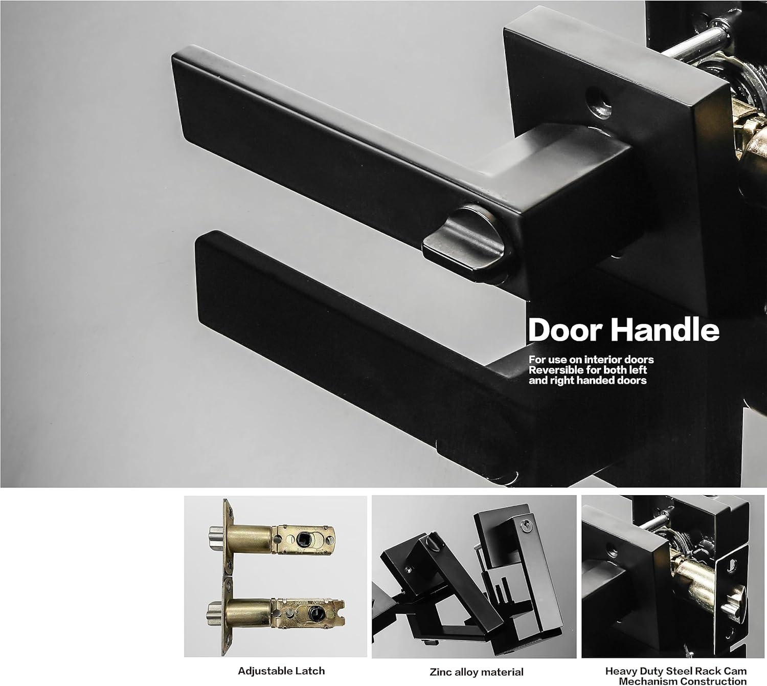 Front Door Handle and Deadbolt Set, Matte Black Exterior Door Lock Set with Deadbolt, Front Door Handles and Locks (2 Pack)