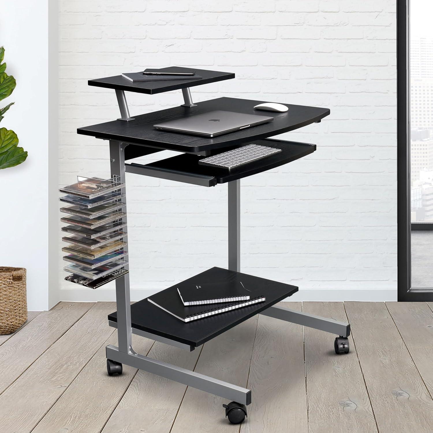 Espresso Compact Workstation Cart with Slide-Out Keyboard Tray