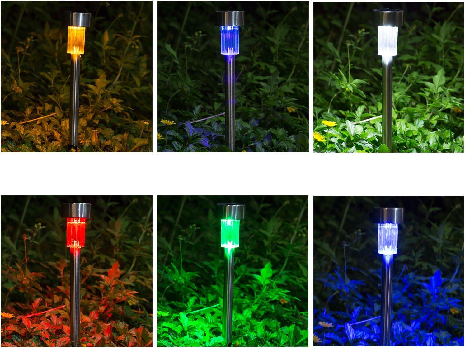 Wellgium Solar Lights Outdoor, Solar Lights Garden Lights Landscape Lighting Pathway Lights for Lawn Patio Stainless Steel-12 Pack(6 Colors) C25