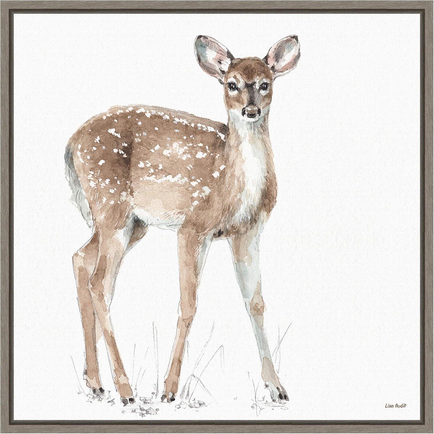 Forest Friends Deer Framed Canvas Wall Art in Gray