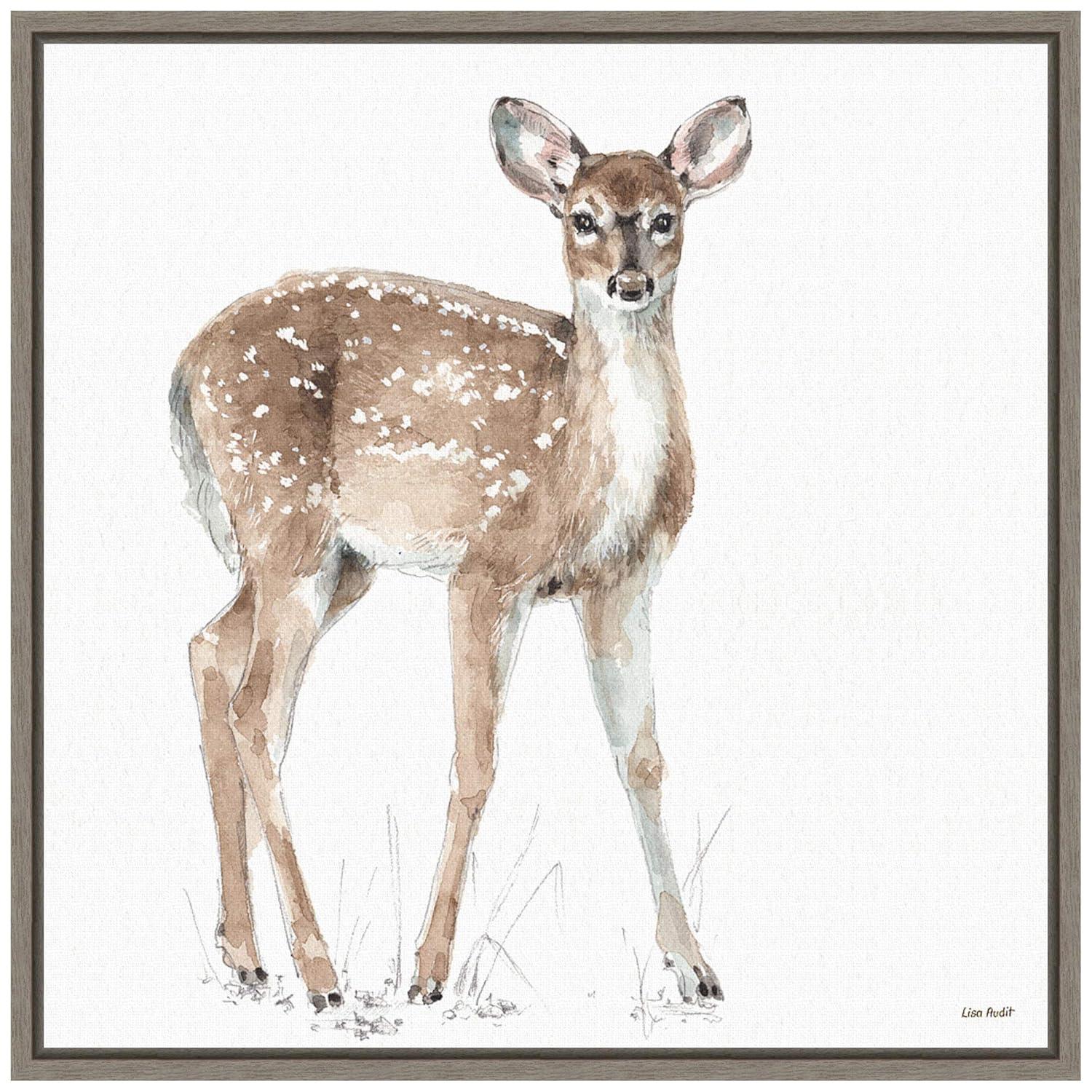 Amanti Art Forest Friends XII (Deer) by Lisa Audit Canvas Wall Art Print Framed 16-in. x 16-in. in Gray