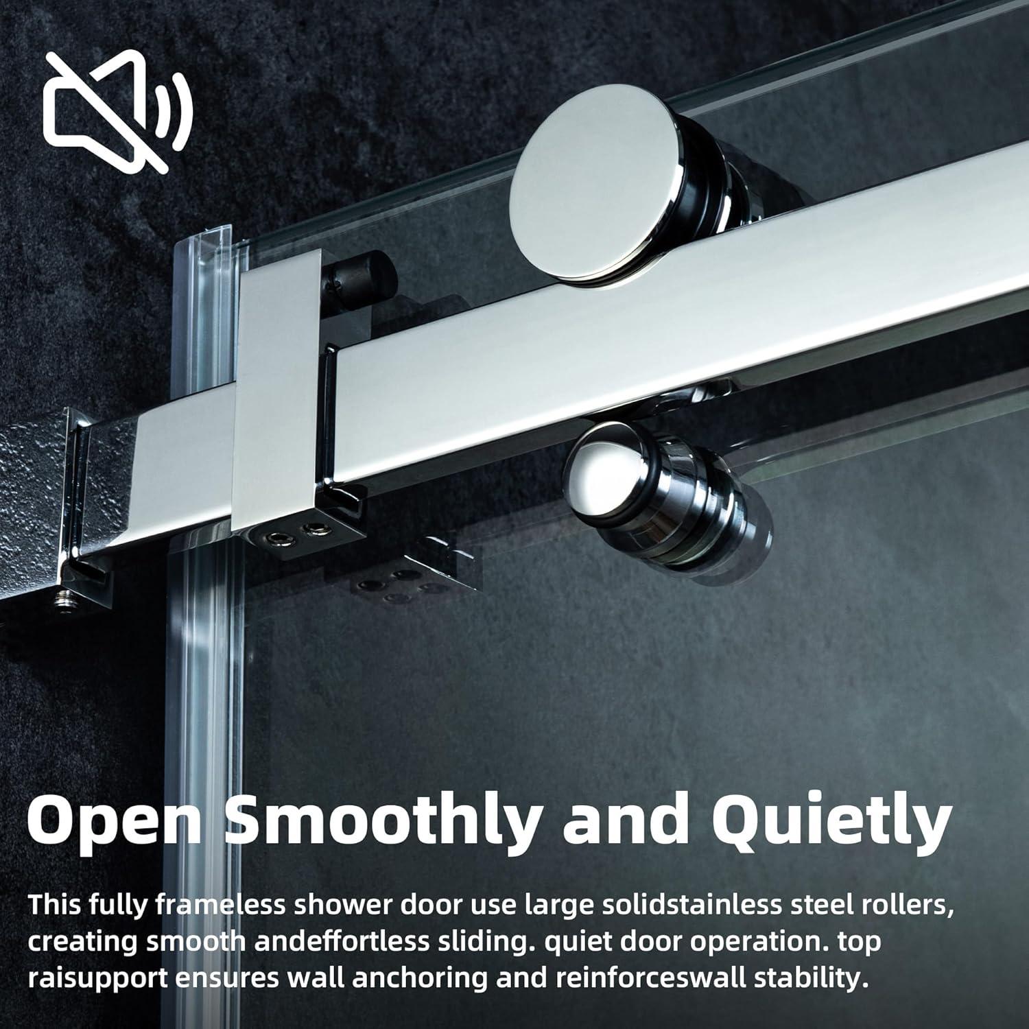 WoodBridge Semi-Frameless Single Sliding Shower Doors, 56-60" W X 76" H With 5/16" Clear Tempered Glass And Explosion-Proof Film MSDF6076-C