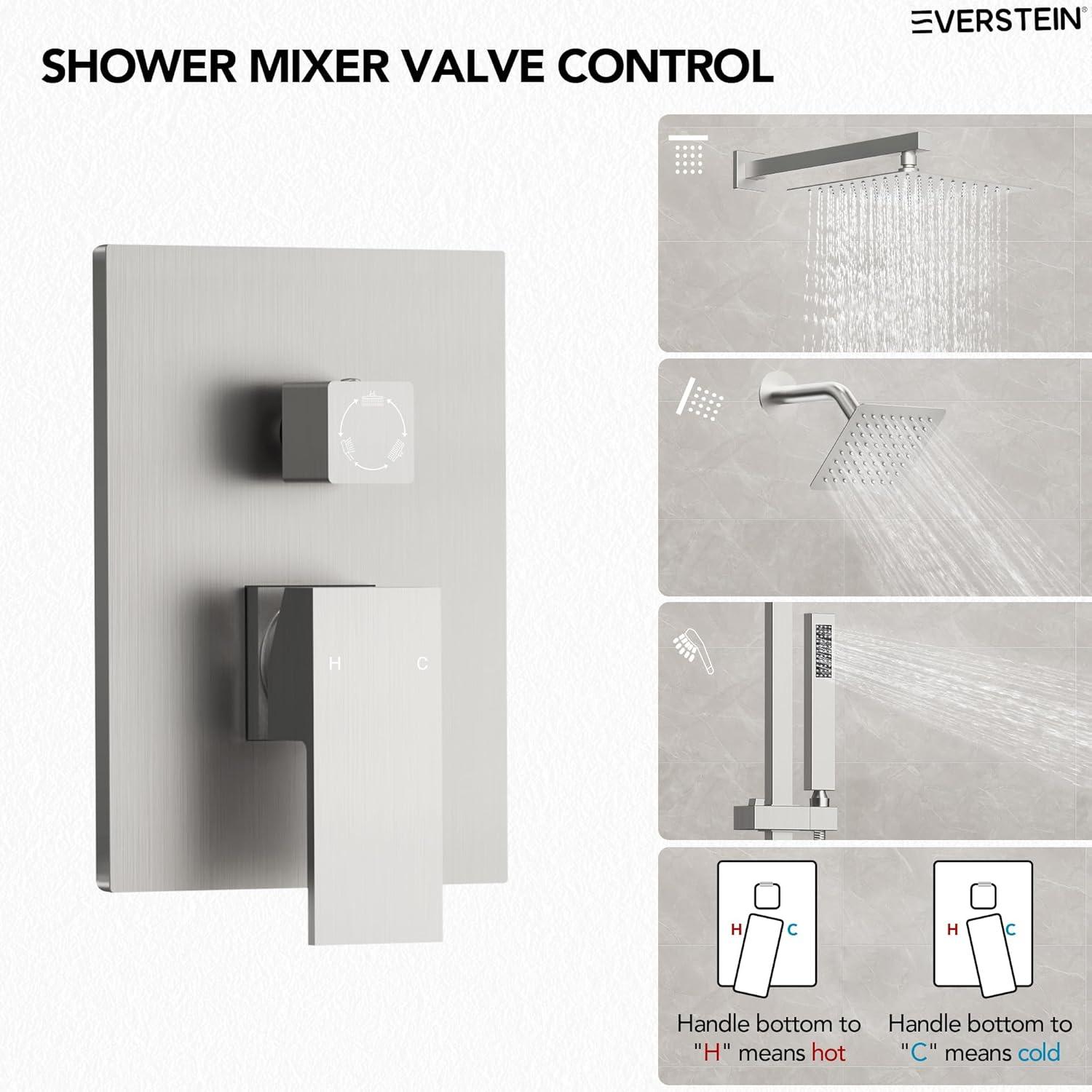 DualJetSpa Pressure-Balanced Shower System, Dual Wall Mount Showerheads with Slide Bar Handheld Spray