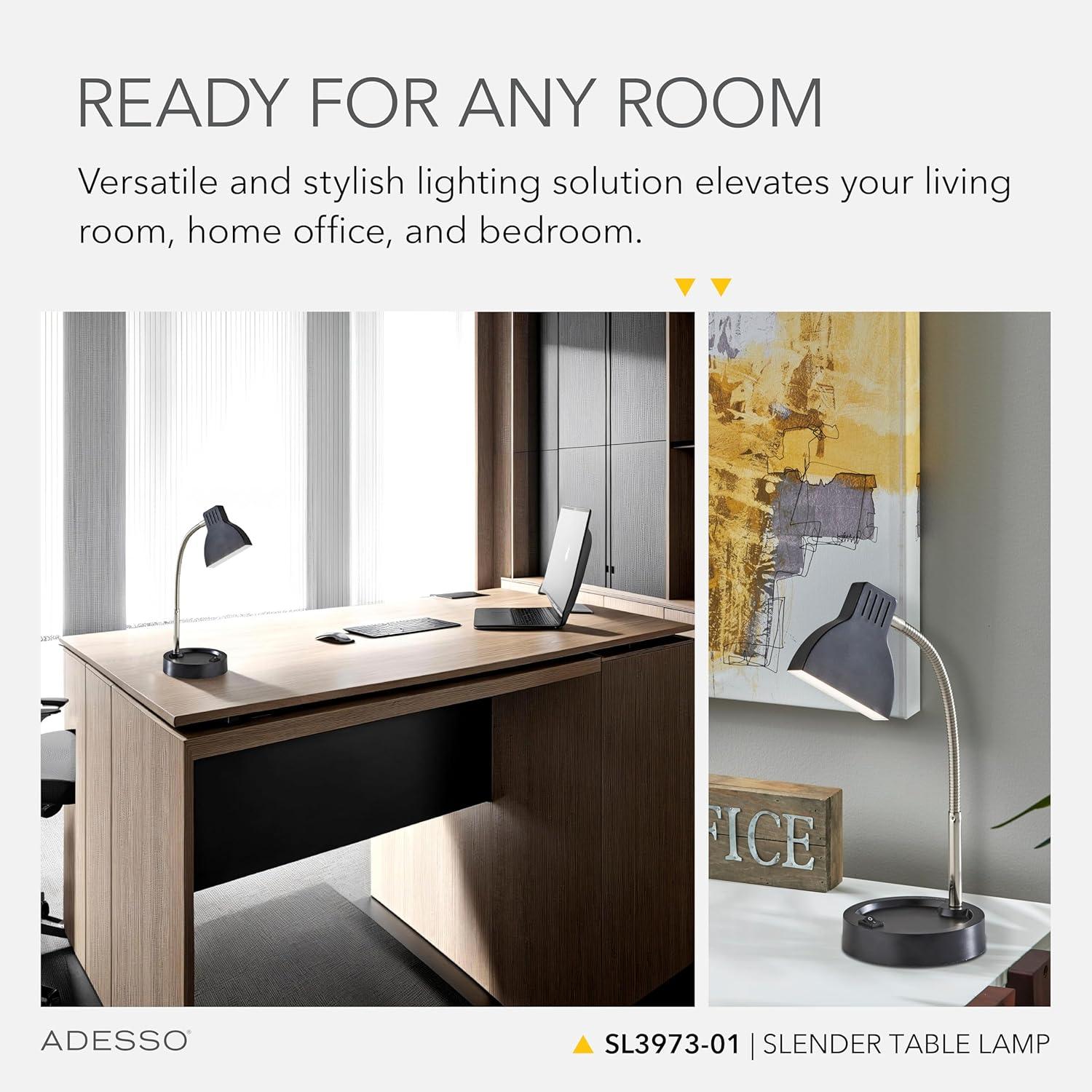 Adesso Slender Desk Lamp: Energy-Efficient 4W LED, Adjustable Gooseneck, ETL Listed, Modern Style