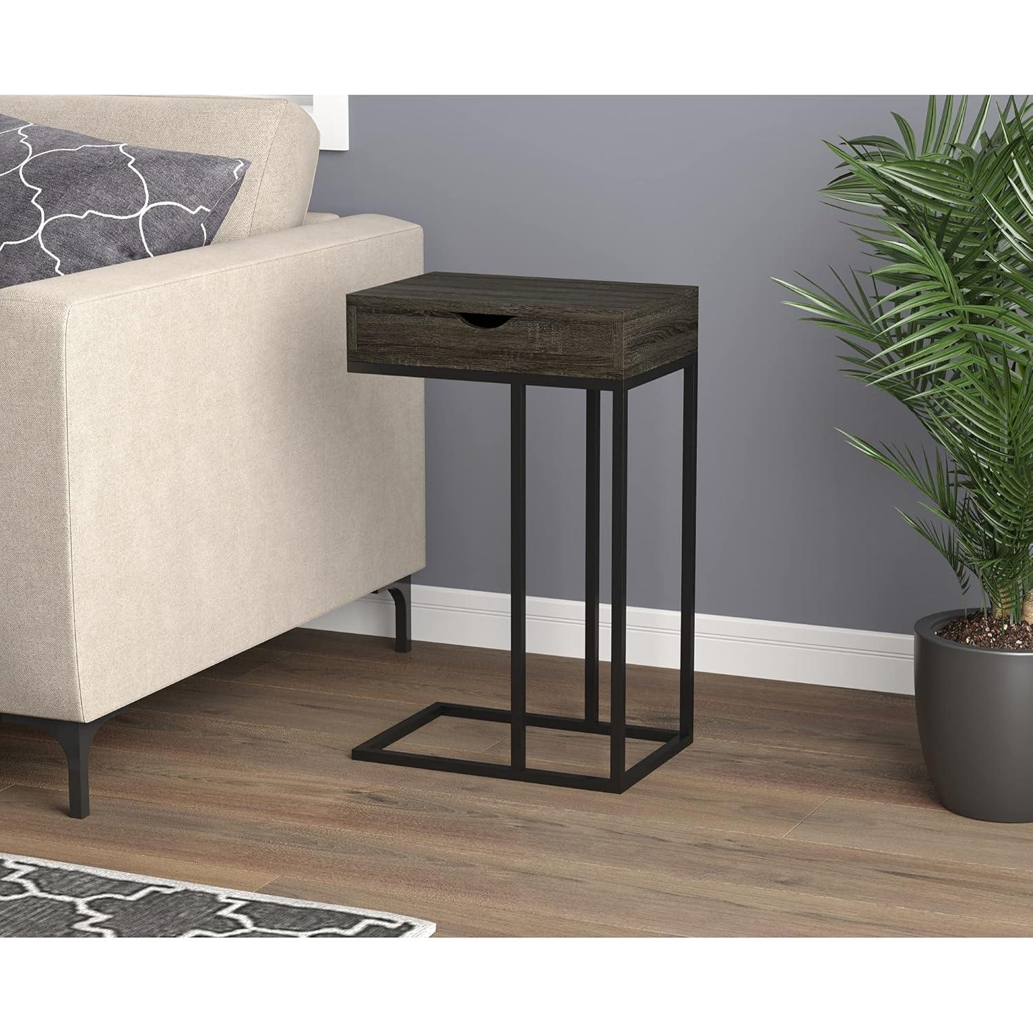 Safdie & Co. 15.75"L C-Shape Wood 1-Drawer Metal Legs Accent Table Dark Grey