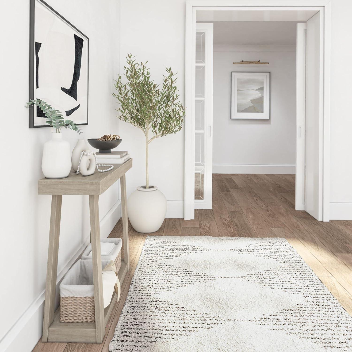 Plank+Beam 36” Solid Wood Console Table with Storage, Classic Farmhouse Style Sofa Table with Shelf, Narrow Entryway Table for Hallway, Seashell