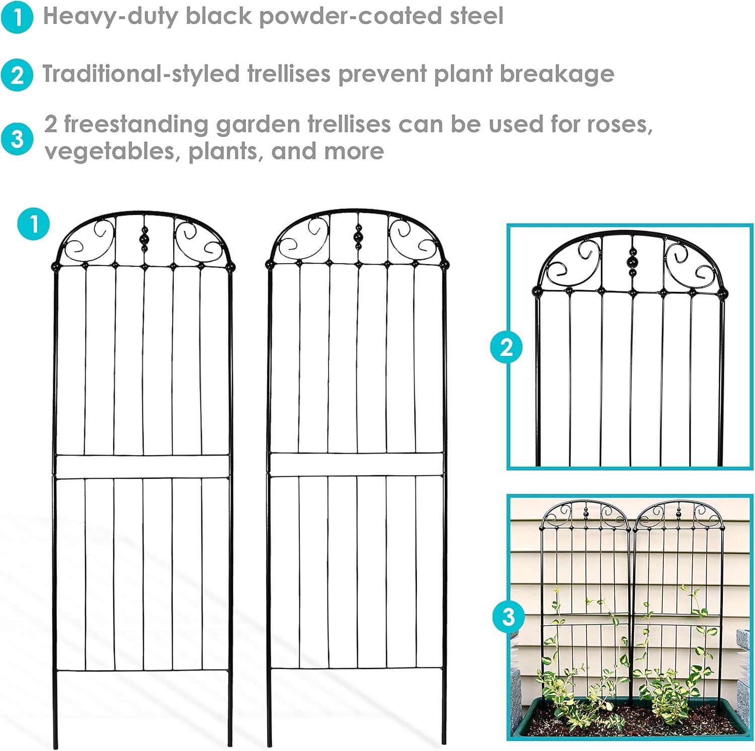 Sunnydaze Metal Wire Traditional Garden Trellis for Climbing Plants and Flowers - 32" H - Black - 2-Pack