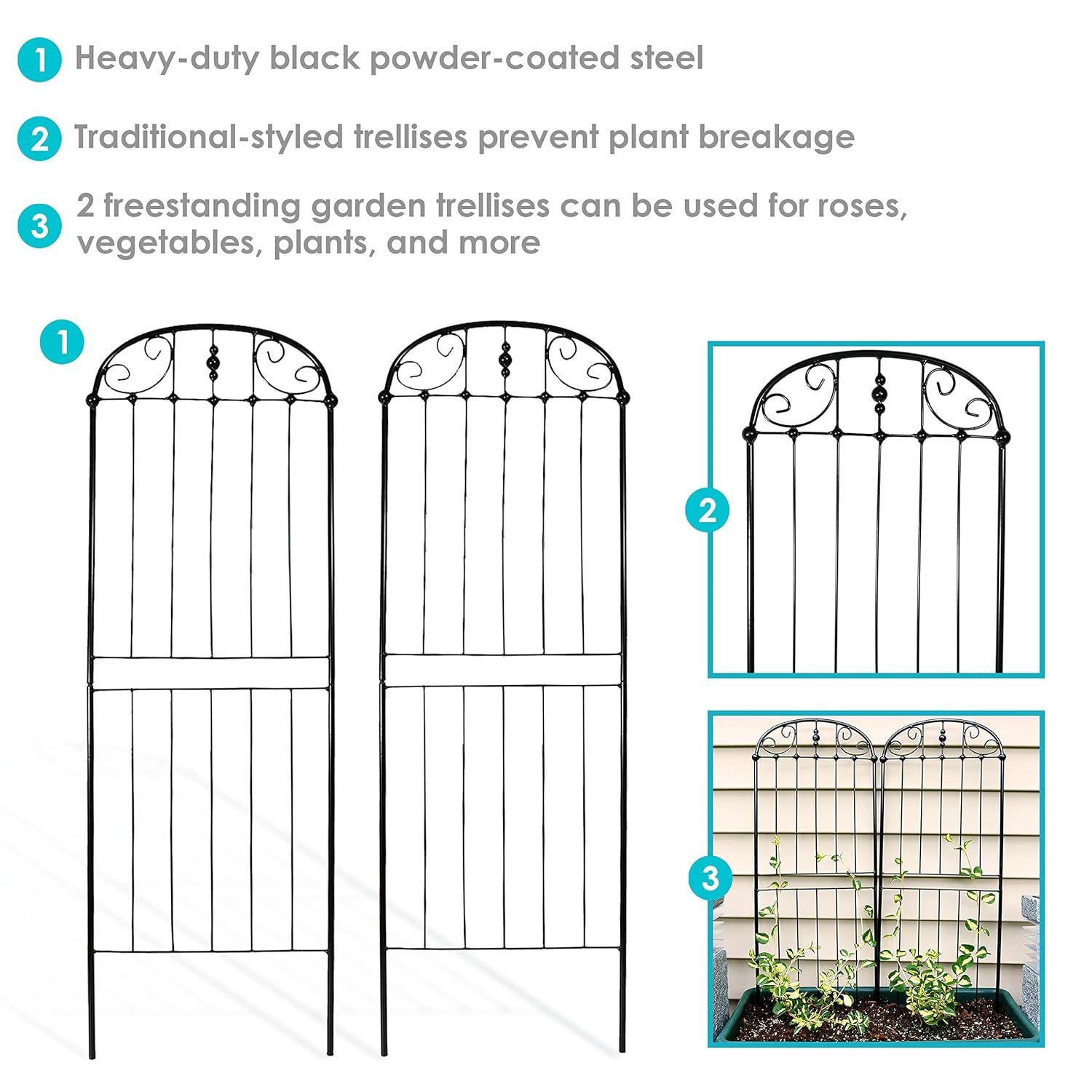 Sunnydaze Metal Wire Traditional Garden Trellis for Climbing Plants and Flowers - 32" H - Black - 2-Pack