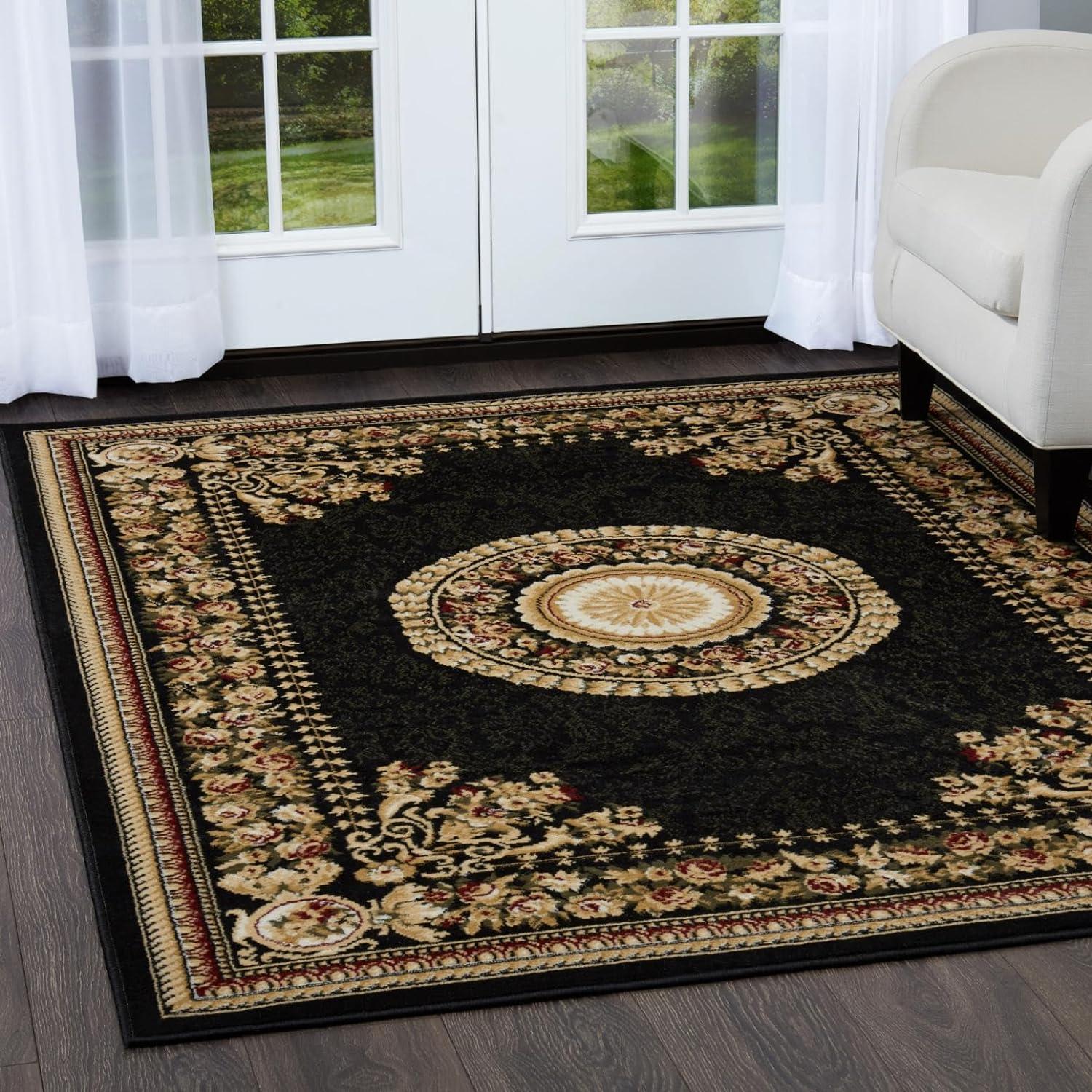 Home Dynamix Optimum Athens Traditional Medallion Area Rug, Black/Beige, 3'7"x5'2"