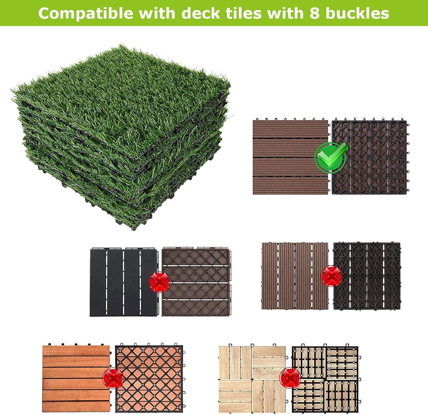 9 Pack 12" × 12" Artificial Grass Tiles - Self-Draining, Interlocking, and Easy to Install - Perfect for Patios, Balconies, Dogs, Pets, and Kids