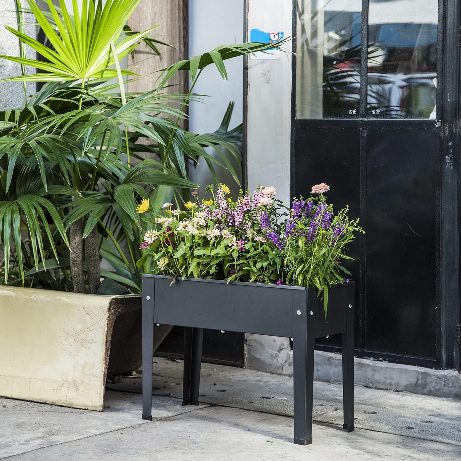 Frosted Black Steel Raised Garden Bed with Legs and Drainage Hole