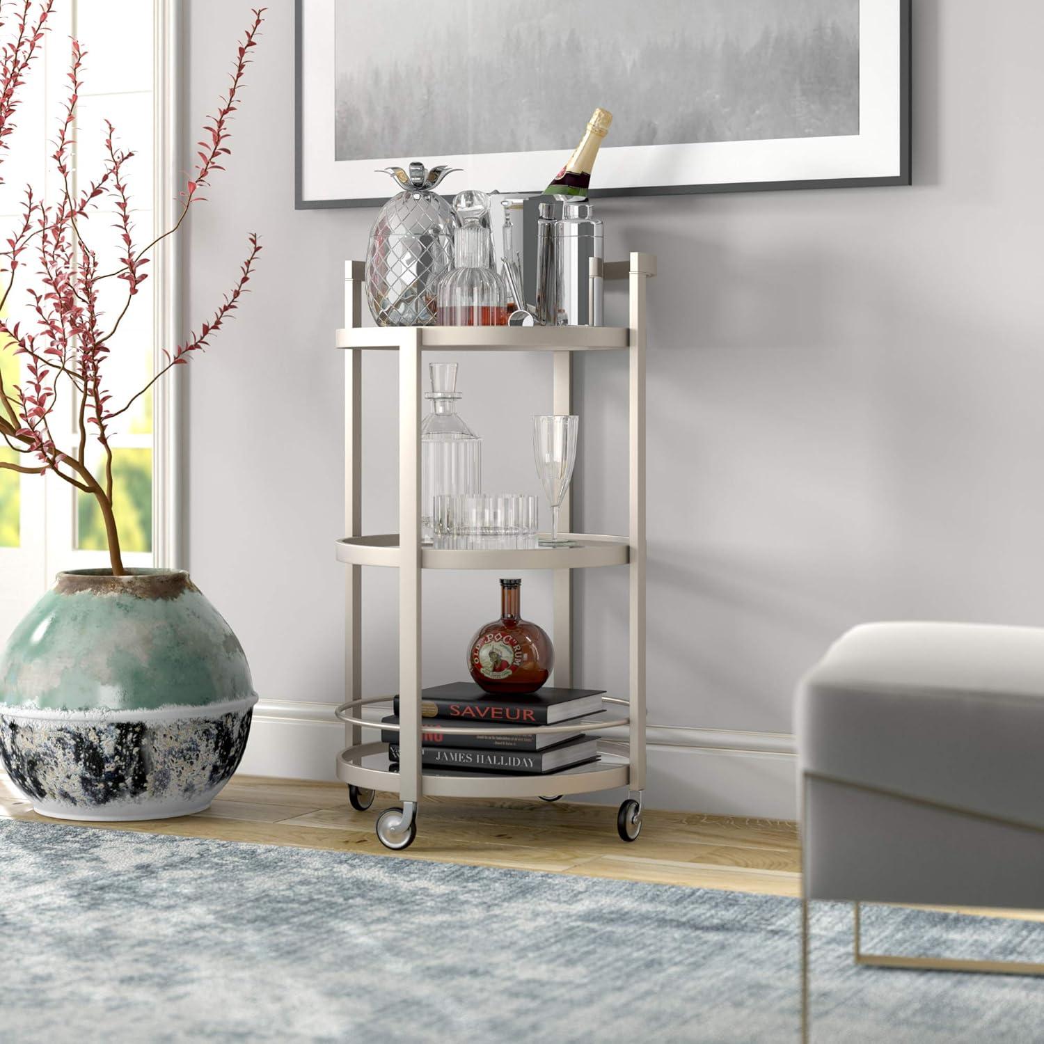 Evelyn&Zoe Hause 21" Wide Round Bar Cart in Satin Nickel