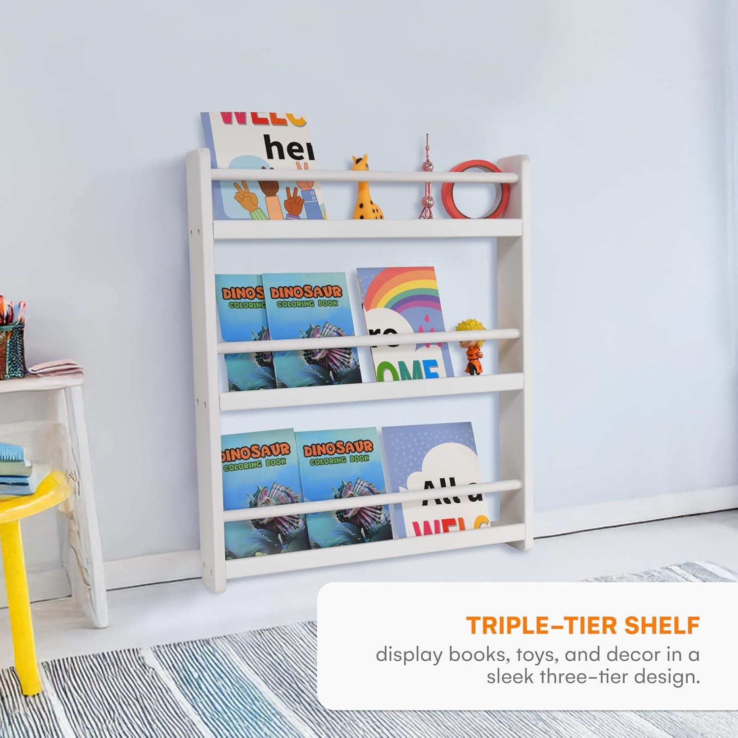 CHILDLIKE BEHAVIOR Bookshelf Organizer for Kids - White 3 Tier