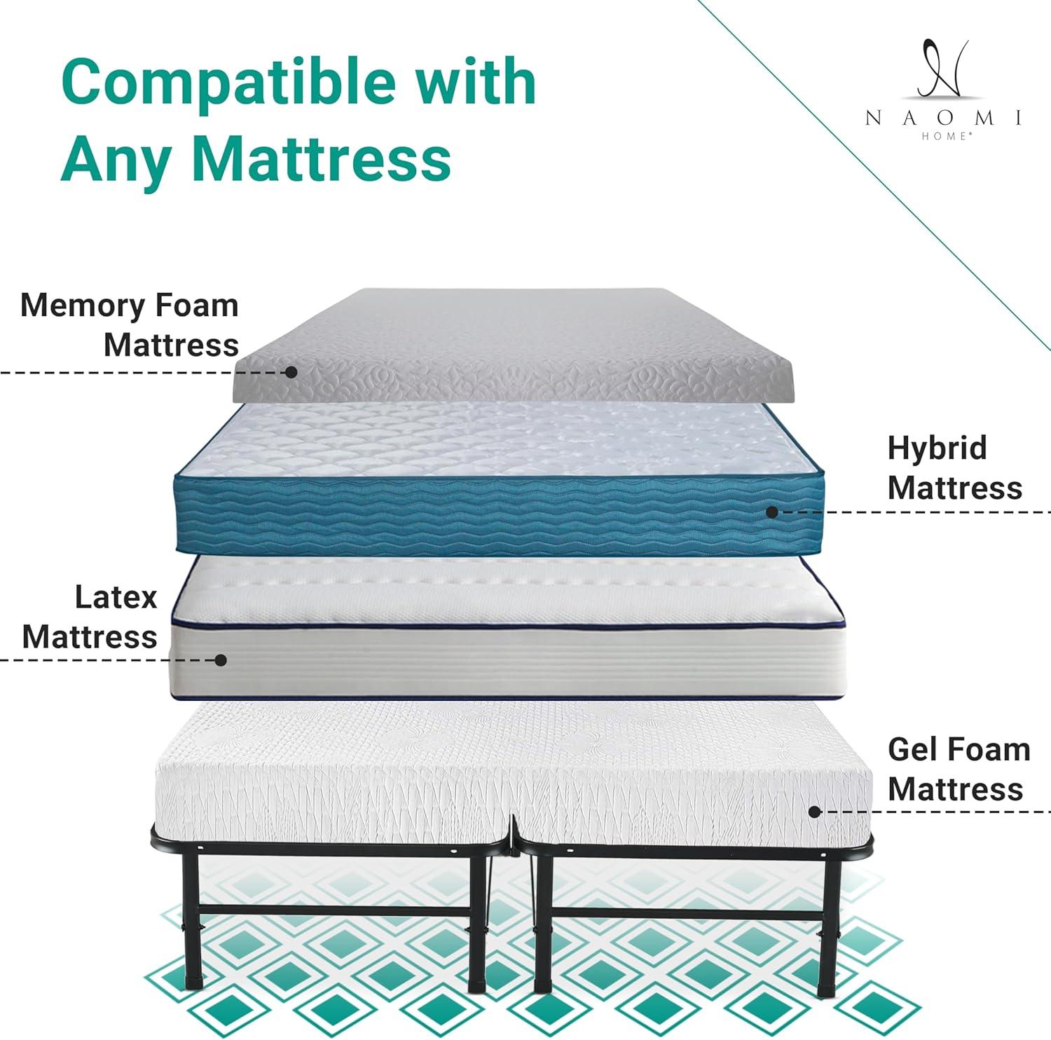 Alwyn Home Muscoy 14" Foldable Steel Bed Frame, No Box Spring Needed, Underbed Storage , Easy Assembly