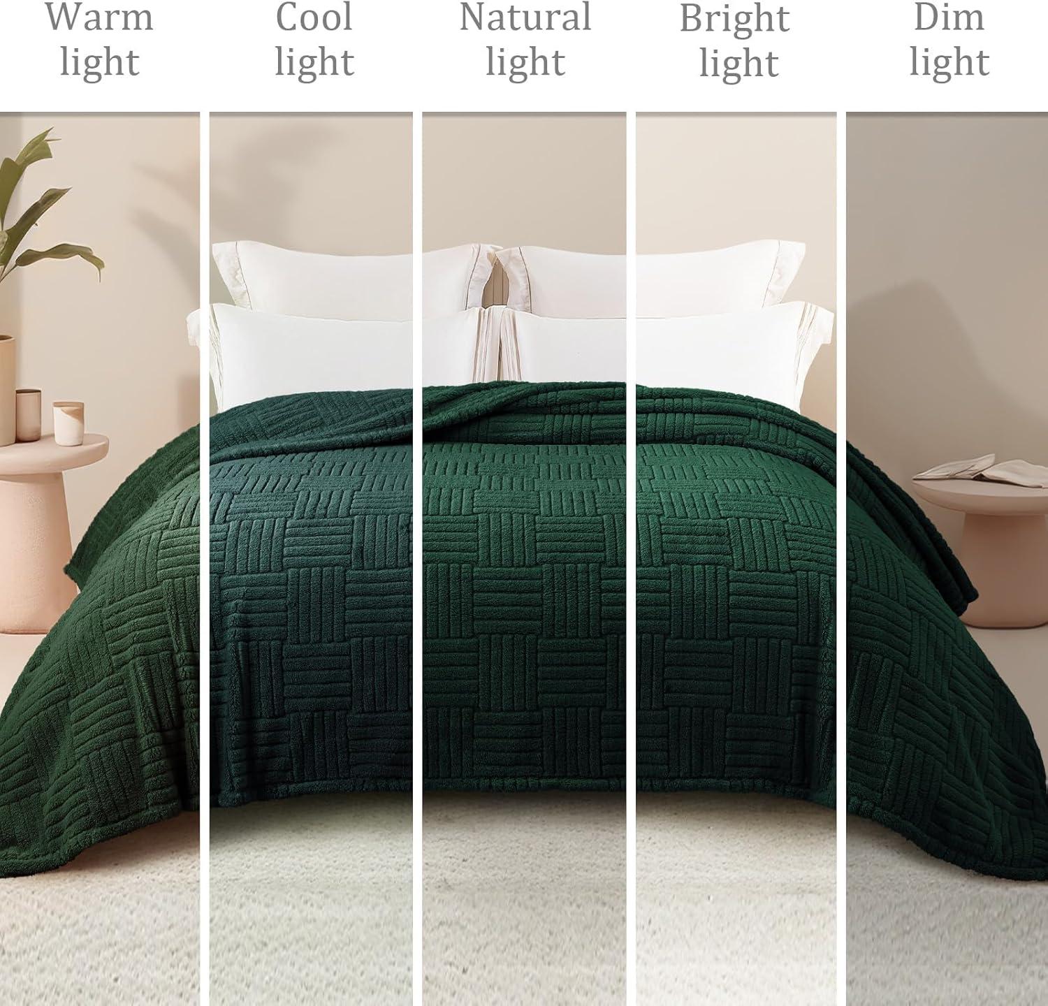 Whale Flotilla Flannel Fleece Queen Size(90x90 Inch) Lightweight Bed Blanket, Soft Velvet Bedspread Plush Fluffy Coverlet Palm Leaf Design Decorative Blanket for All Seasons, Dark Green…