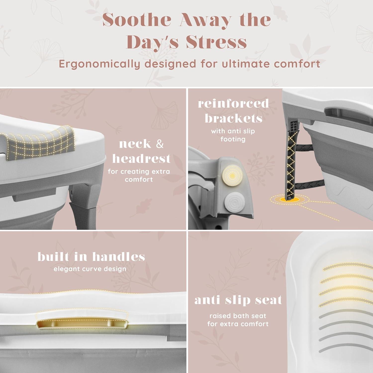 Portable Bathtub for Adult - Large 56'in Foldable Collapsible tub - Ergonomically Designed for the Ultimate Relaxing Soaking Bath. Ideal for Small Spaces - Quick, Effortless Folding Bathtub