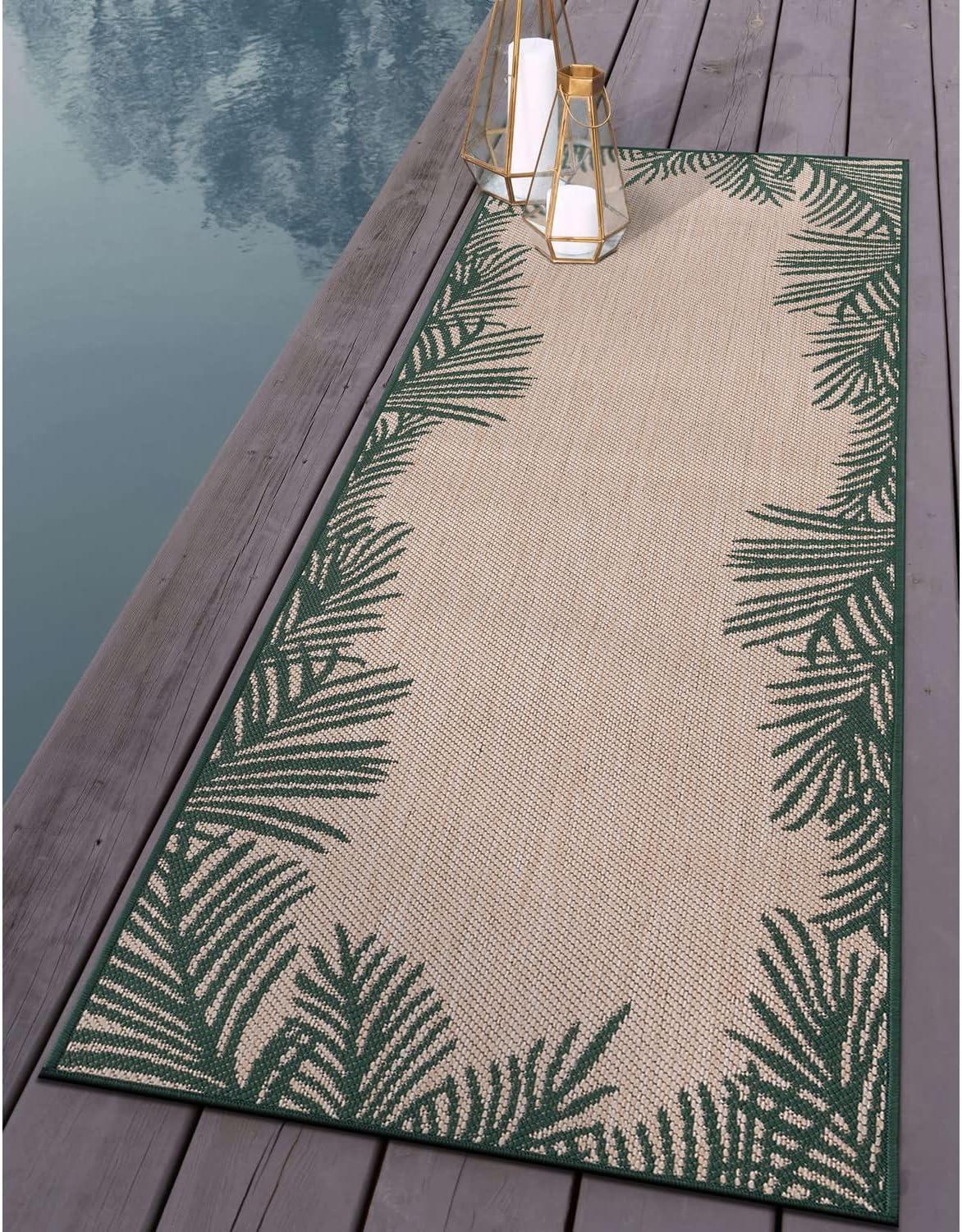 World Rug Gallery Tropical Floral Palm Leaves Textured Flat Weave Indoor/Outdoor Area Rug