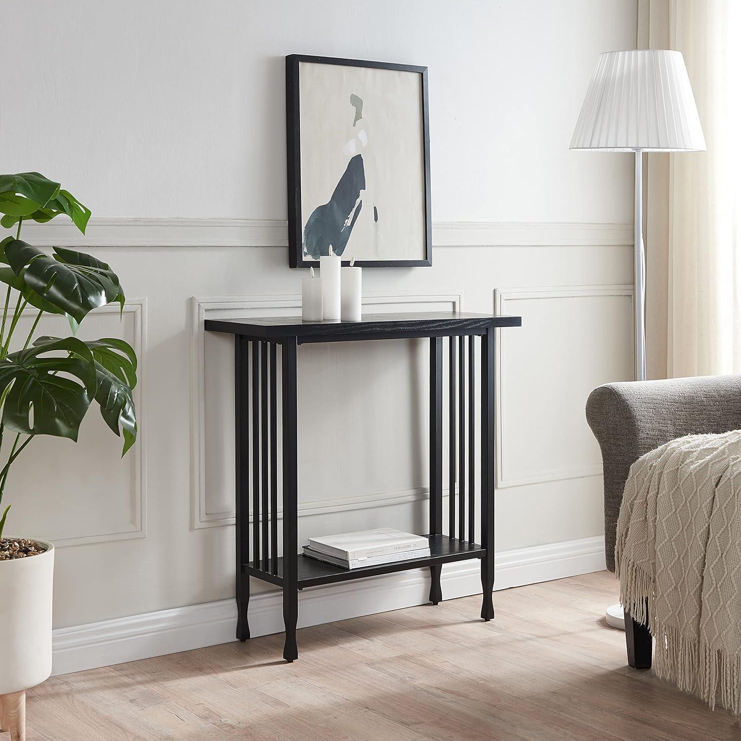 Leick Home 11232-BK Ironcraft Rustic Console Table, Black Wash