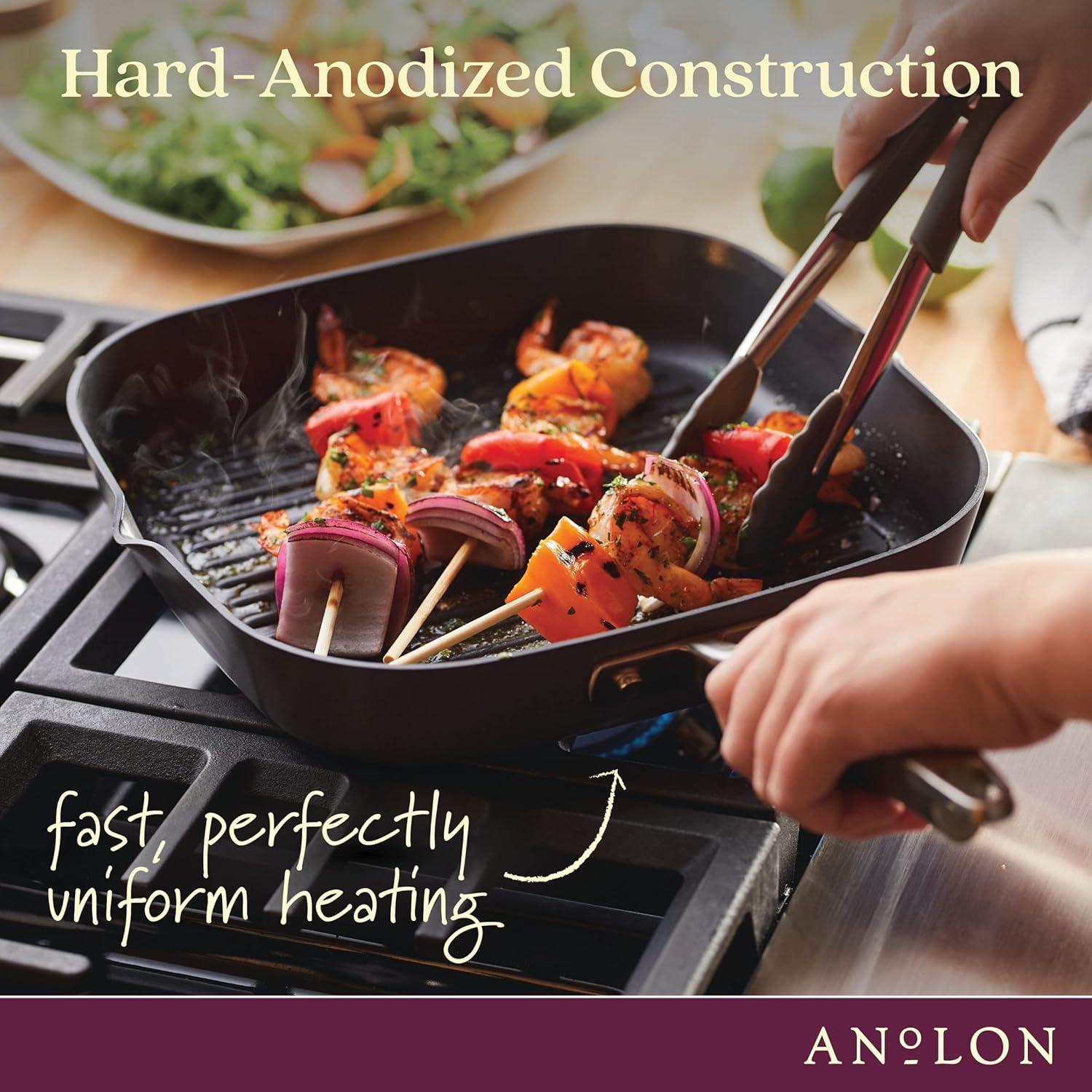 Anolon Anolon Advanced Home Hard Anodized Nonstick Deep Square Grill / Griddle Pan With Pour Spouts,11 Inch