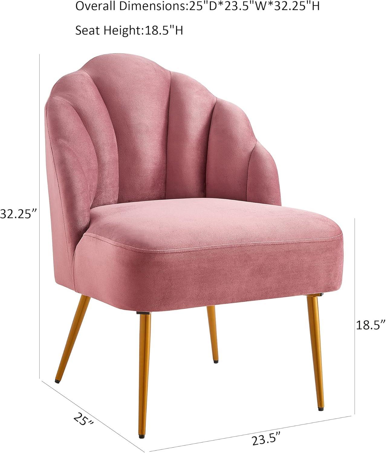 Rose Velvet Shell Back Accent Chair with Golden Metal Legs