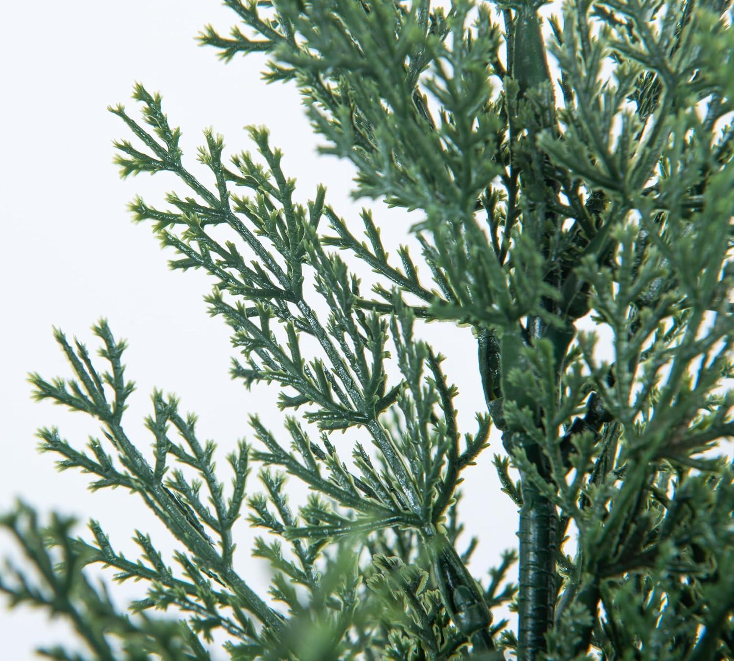 2 Pack 3ft Artificial Cedar Topiary Trees for Outdoors, Fake Cypress Plants with Solar Light String, Faux uv resistant Plants for Home Front Porch Decor, Housewarming Gift