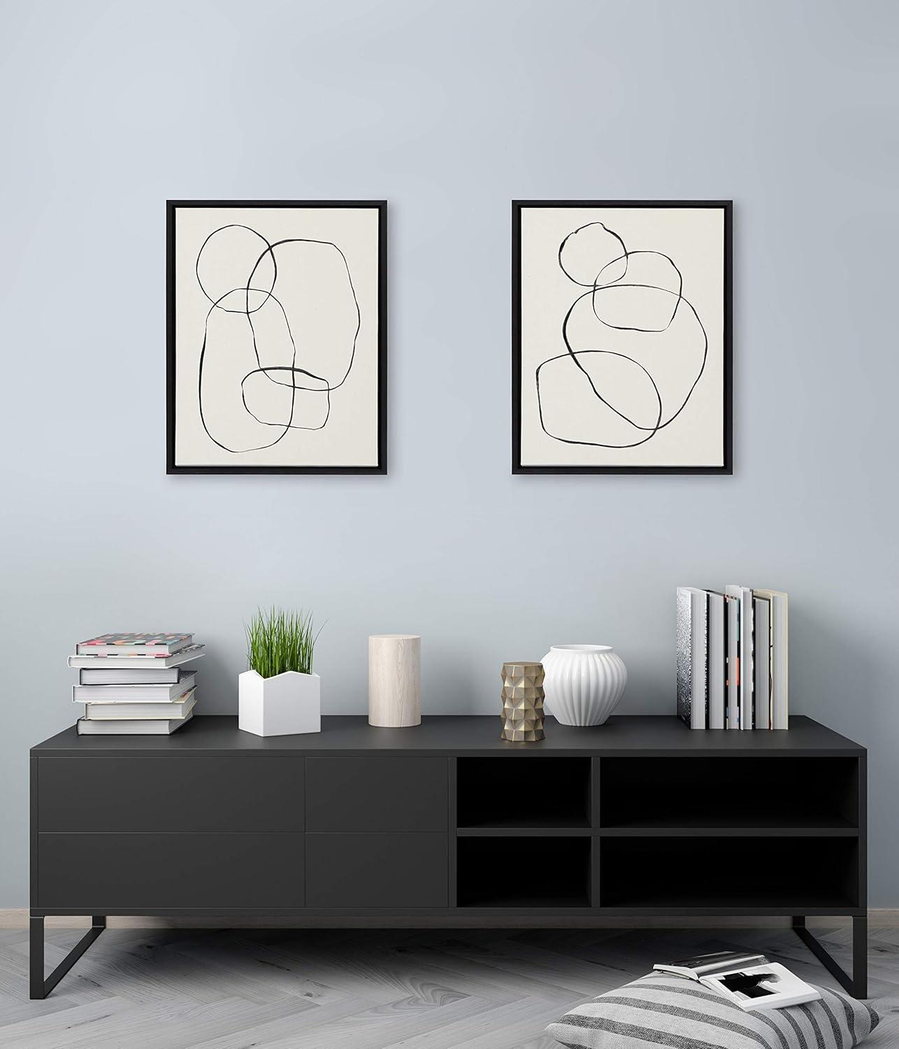 18" x 24" (Set of 2) Sylvie Modern Circles and Going in Circles by Framed Wall Canvas Set Black - Kate & Laurel All Things Decor