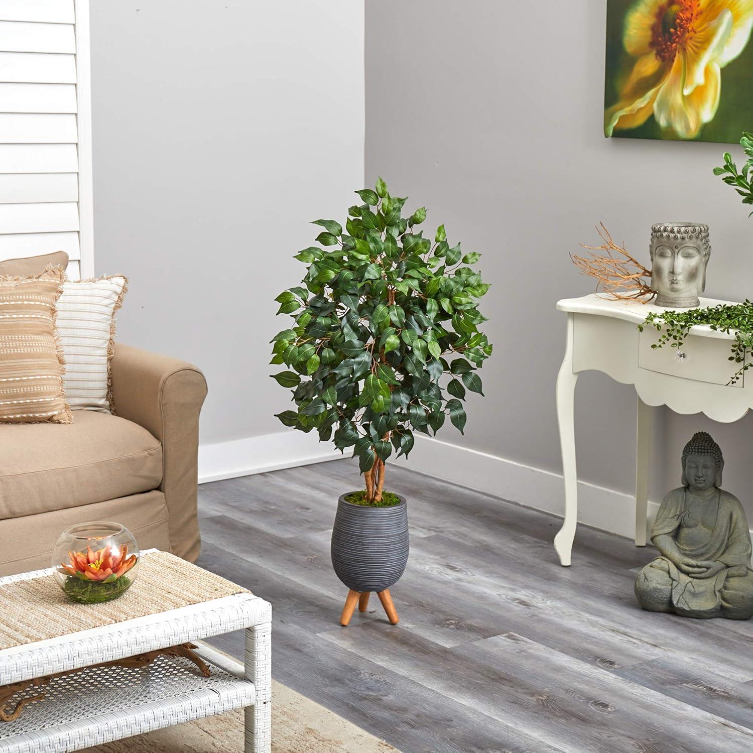 Nearly Natural 4ft. Ficus Artificial Tree in Gray Planter with Stand