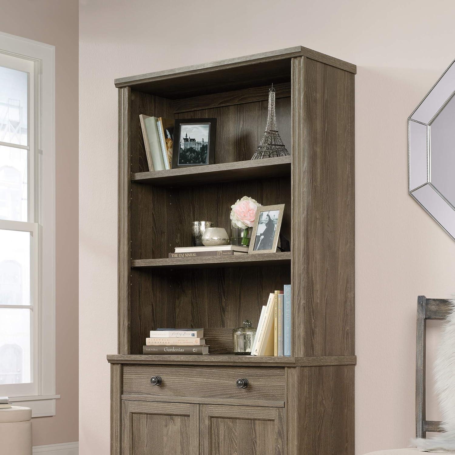 Emery Oak Adjustable Library Hutch with Two Shelves