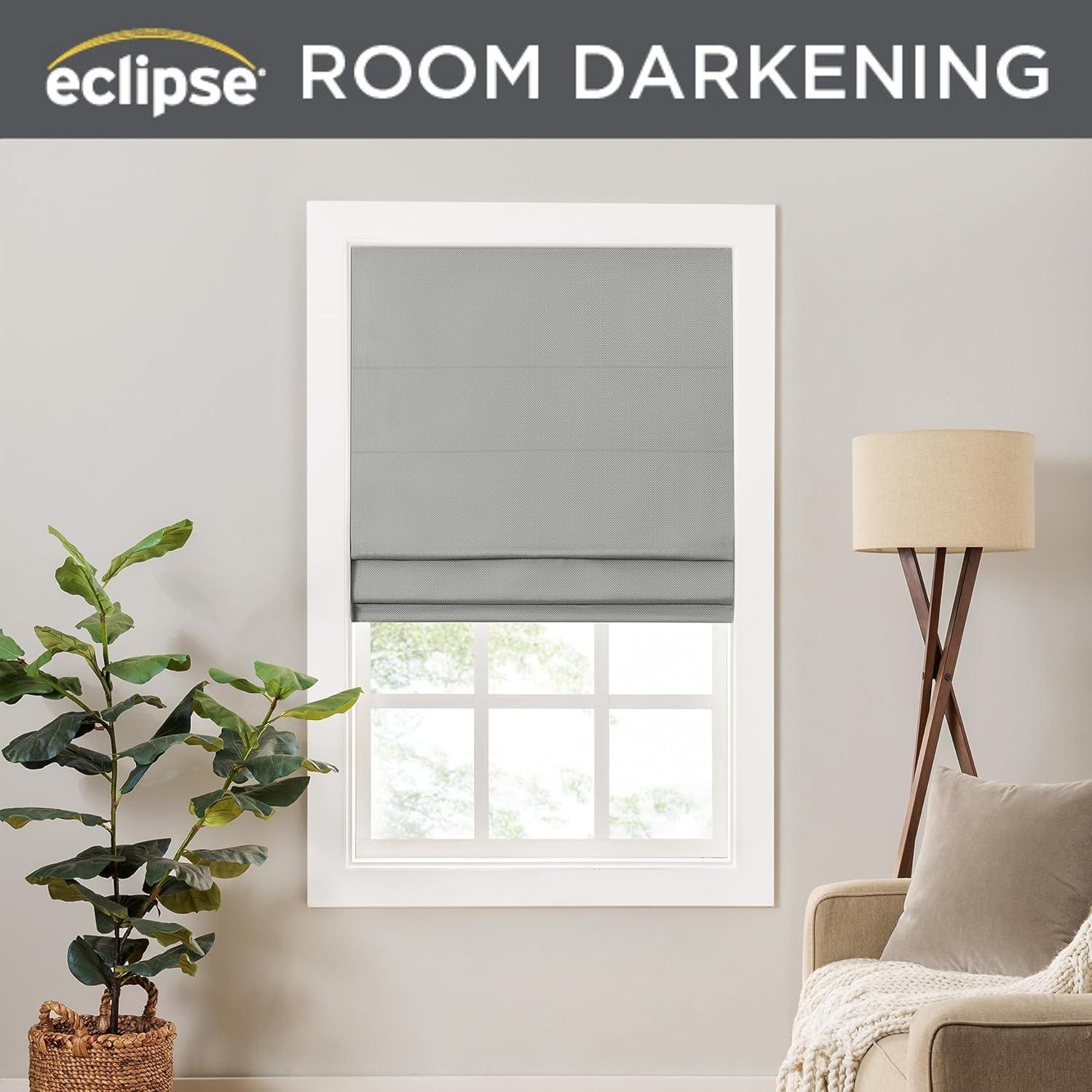 Eclipse Lane Cordless Roman Shades for Windows, Room Darkening, 33 in Wide x 64 in Long, Noise Reducing and Energy Efficient Window Treatments for Living Room, Bedroom or Office, Grey